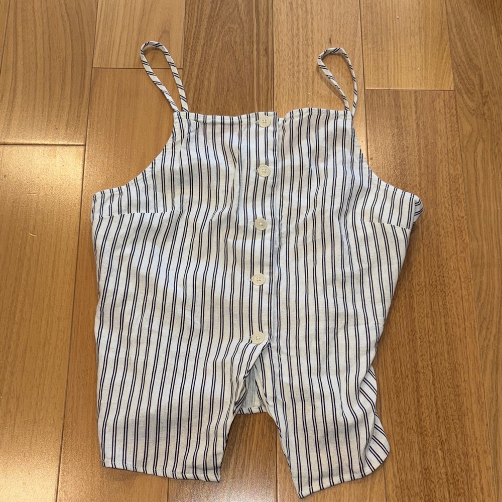 a new day White Tank Top with Navy Vertical Stripes